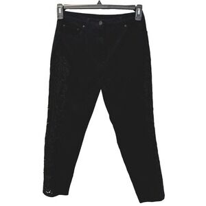 Lana Erica Black Embroidered Cut-Out Detail High Waist Stretch Jeans Size 8
